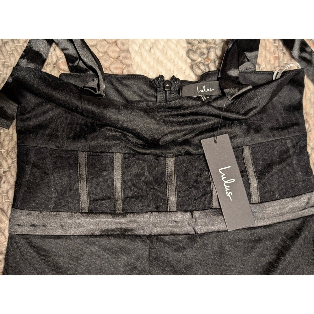NWT Lulus Mystique Black Tulle Tie-Strap Tiered Maxi Dress Corset Gown small - Picture 5 of 8